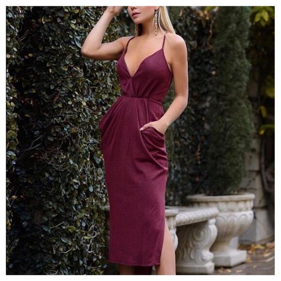 BCBGENERATION Draped Rib Knit Faux Wrap Midi Dress Spaghetti Strap Red - Picture 9 of 9